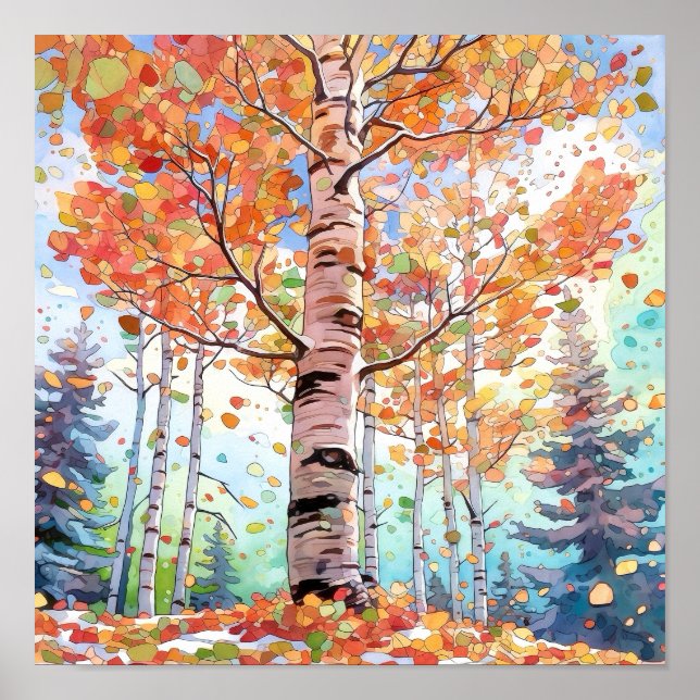 Birch Forest Watercolor Painting Poster (Vorne)