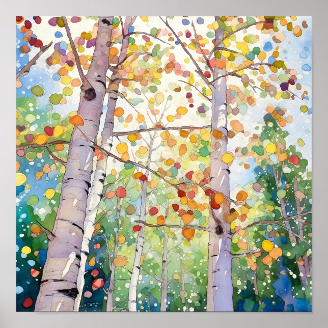 Birch Forest Watercolor Painting Poster (Vorne)