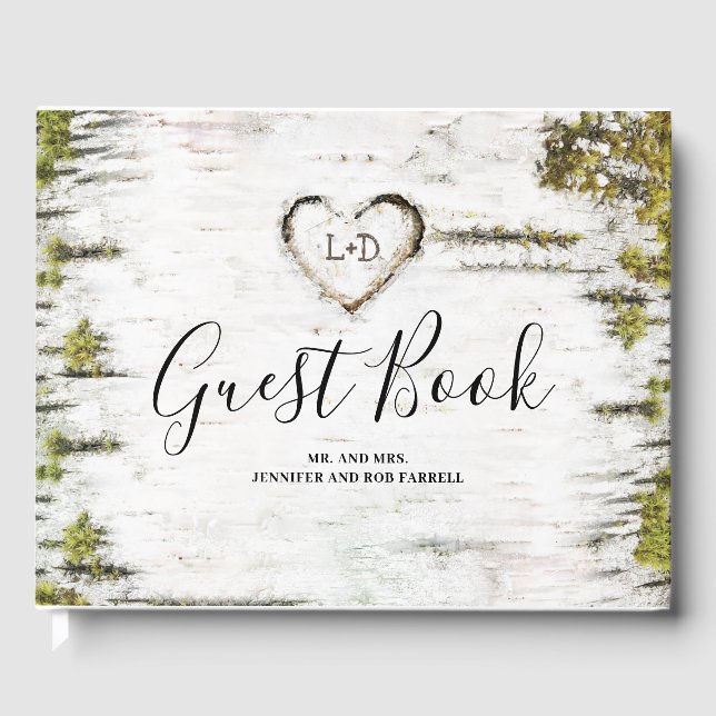 Birch Heart Rustikale Hochzeit im Herbst Gästebuch (Vorderseite)