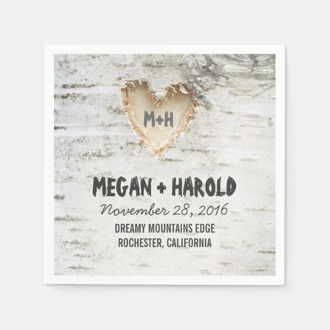 Birch Herz Rustikaler Baum Inspiriert Serviette (Vorderseite)