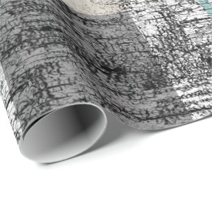 Birch Karierter Baum Bark Natur Aquamarin Grau Wei Geschenkpapier