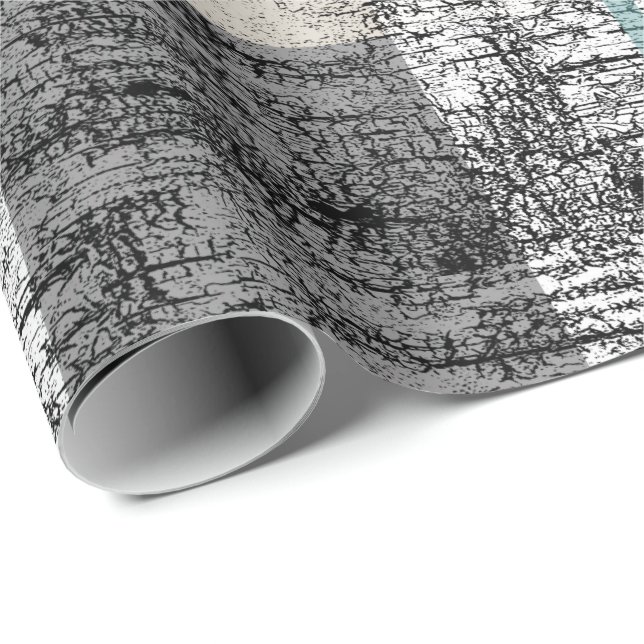 Birch Karierter Baum Bark Natur Aquamarin Grau Wei Geschenkpapier (Rolleneckpunkt)