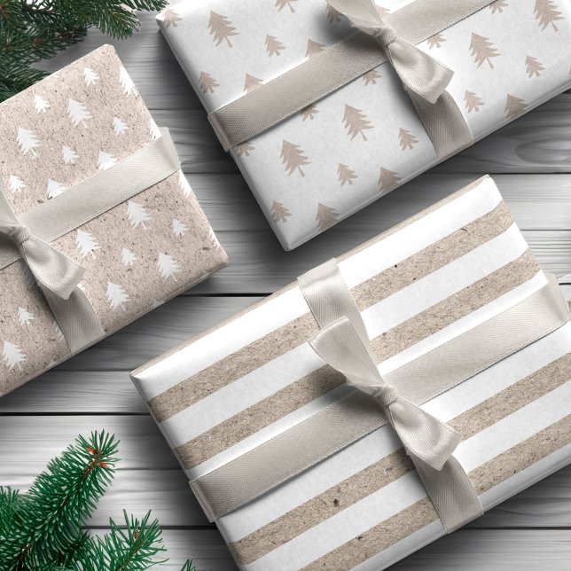 Birch Kraft Paper Modernes Weihnachtsbaummuster Geschenkpapier Set (Birch Kraft Paper Modern Christmas Tree Pattern)
