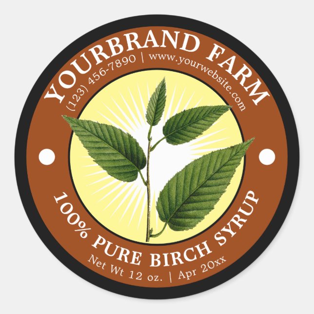 Birch Sirup Label Template Runder Aufkleber (Vorderseite)