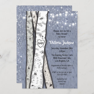 Birch Tree Abend Twinkle Lights Babydusche Einladung