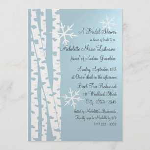 Birch Tree and Snowflakes Brautparty Ice Blue Einladung