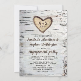 Birch Tree Bark Rustic Country Engagement Party Einladung