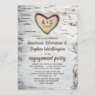 Birch Tree Bark Rustic Country Engagement Party Einladung