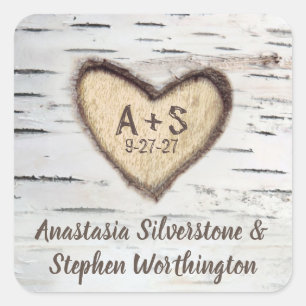 Birch Tree Bark Rustic Country Wedding Liebhaber Quadratischer Aufkleber