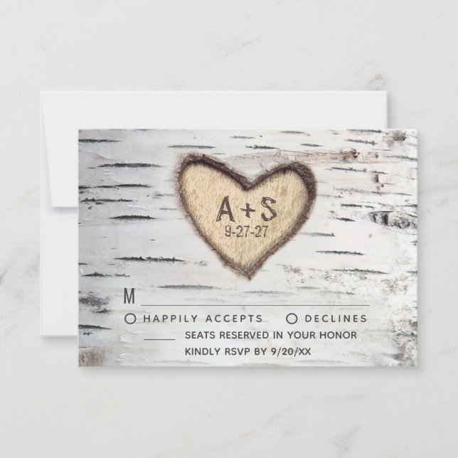 Birch Tree Bark Rustic Country Wedding RSVP Cards (Vorderseite)