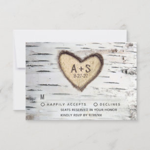 Birch Tree Bark Rustic Country Wedding RSVP Cards Karte