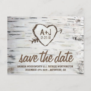 Birch Tree Bark Rustic Wedding Save the Date Cards Ankündigungspostkarte