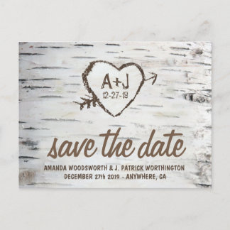 Birch Tree Bark Rustic Wedding Save the Date Cards Ankündigungspostkarte