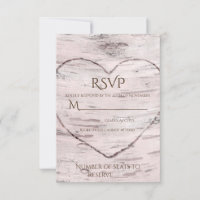 Birch Tree & Carved Heart Rustic Wedding RSVP