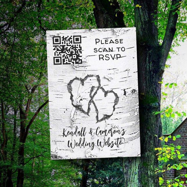 Birch Tree Carved Hearts QR code Wedding RSVP (Von Creator hochgeladen)
