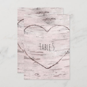 Birch Tree & Carved Herz Rustikale Tischnummer