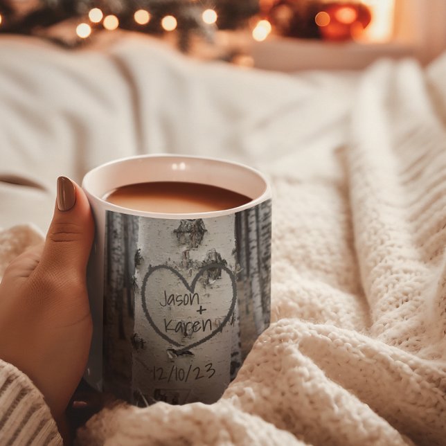 Birch Tree Custom Country Rustic Carved Heart Tasse (Von Creator hochgeladen)