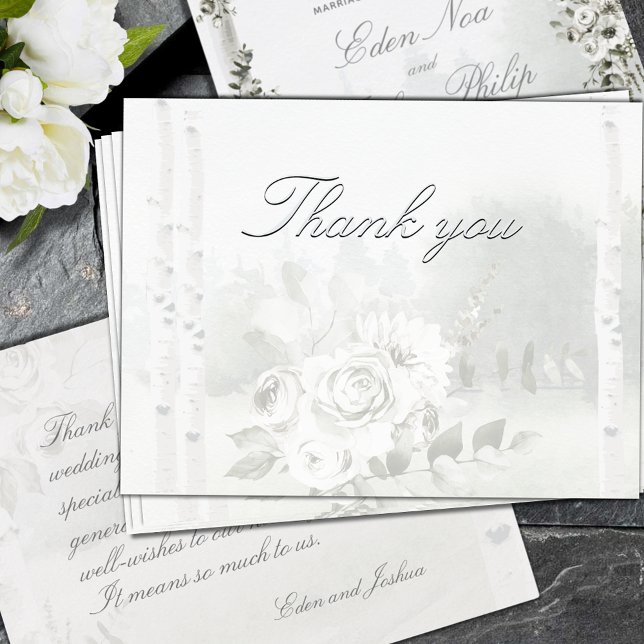 Birch Tree Forest Chuppah Wedding Dankeschön Karte (Birch Tree Forest Chuppah Wedding Silver Foil Thank You Card)