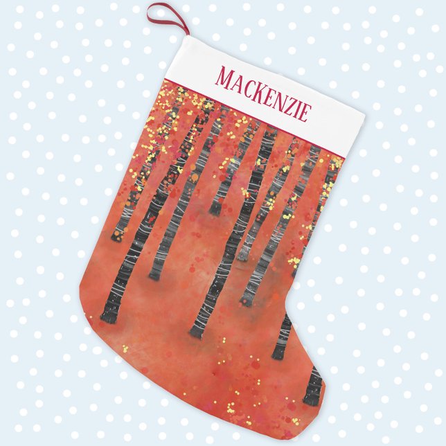 Birch Tree Forest Landschaft Kleiner Weihnachtsstrumpf (Birch tree forest abstract personalized name Christmas stocking)