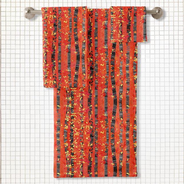 Birch Tree Forest Landschaftsbild Malerei Badetuch Badhandtuch Set (Aspen Birch Tree red abstract art bathroom towels)