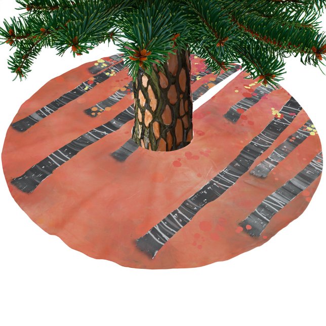 Birch Tree Forest Polyester Weihnachtsbaumdecke (Red Forest festive Christmas tree skirt)