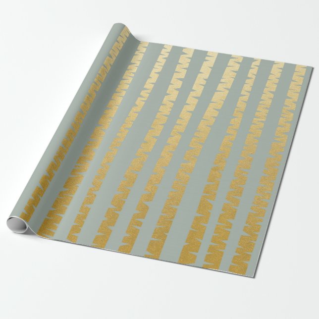 Birch Tree Golden Gray Blue Vip Streifen Geschenkpapier (Ungerollt)