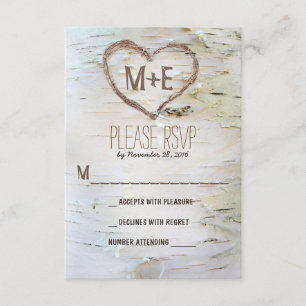 Birch tree heart initials rustikale Hochzeit RSVP  Karte