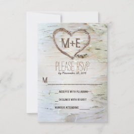 Birch tree heart initials rustikale Hochzeit RSVP Karte