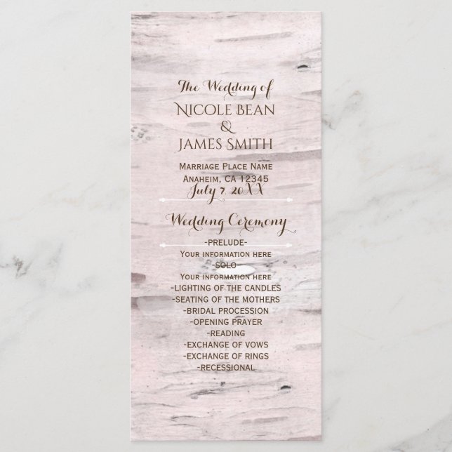 Birch Tree & Heart Rustic Wedding Program Programm (Vorderseite)