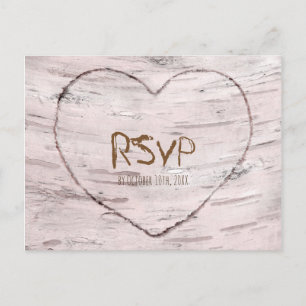 Birch Tree & Heart Rustic Wedding RSVP Einladungspostkarte