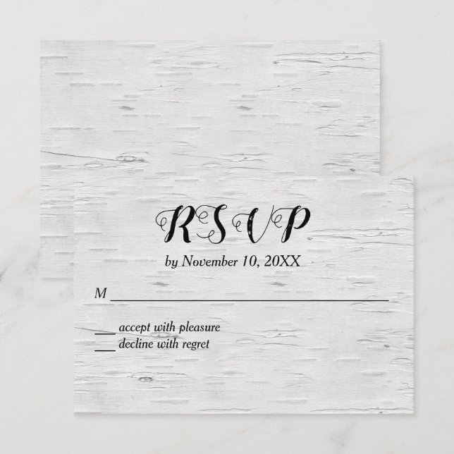 Birch Tree Heart Wedding RSVP Card Karte (Vorne/Hinten)