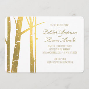 Birch Tree Imitats Gold Foil Wedding Einladung
