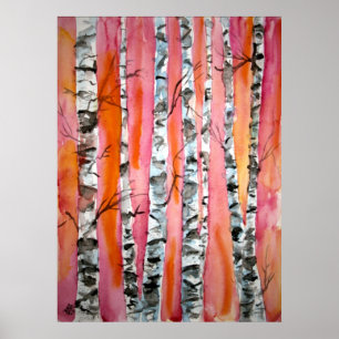 birch tree landscape abstract art print posters poster