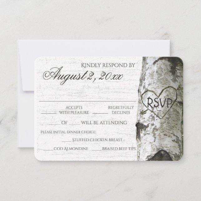 Birch Tree mit Carved Heart UAWG RSVP Karte (Vorderseite)