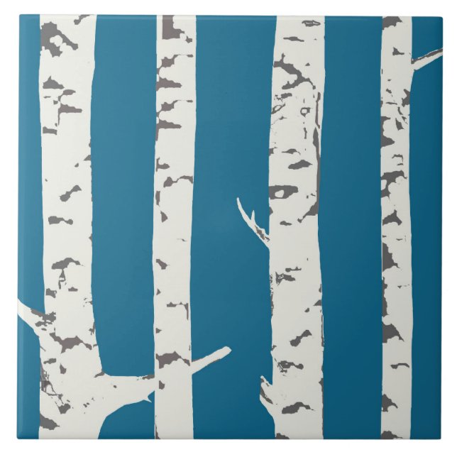 Birch tree on cobalt blue tile  fliese (Vorderseite)
