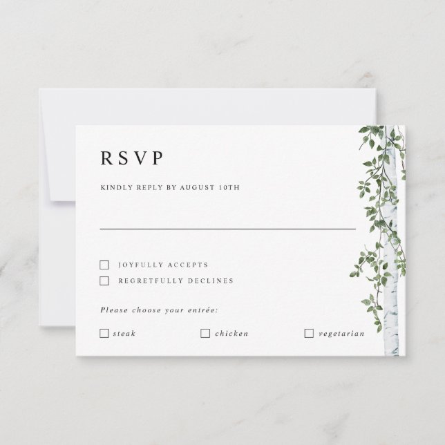 Birch Tree RSVP Card mit Präferenzhochzeit Karte (Vorderseite)