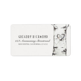 Birch Tree Rustic Carved Heart Wedding Adressaufkleber