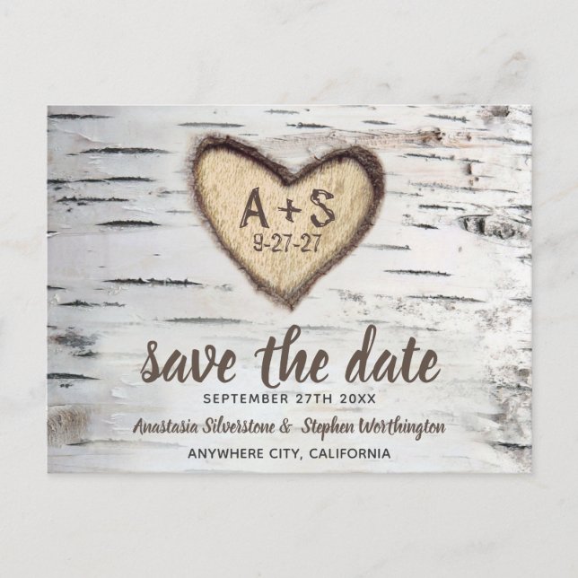 Birch Tree Rustic Country Wedding Save the Date Ankündigungspostkarte (Vorderseite)
