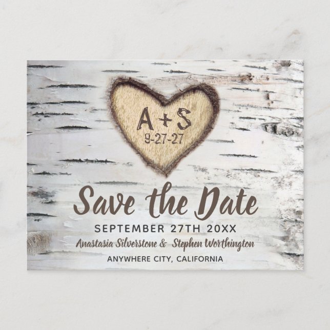Birch Tree Rustic Country Wedding Save the Date Ankündigungspostkarte (Vorderseite)