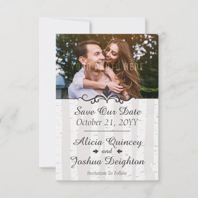 Birch Tree Rustic Nature Hochzeit retten das Datum Save The Date (Vorderseite)
