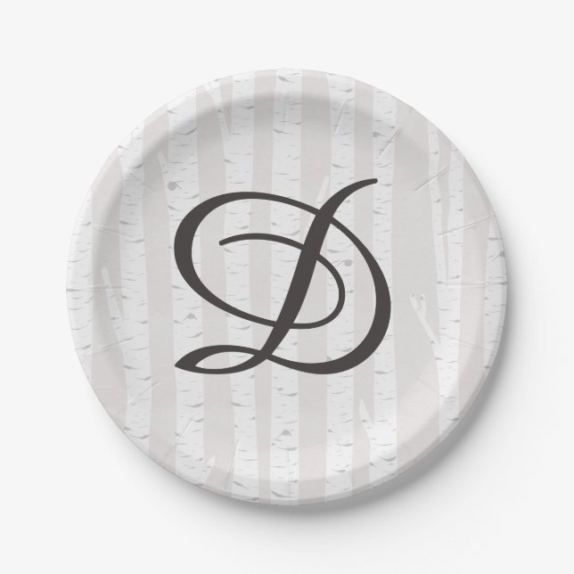Birch Tree Rustic Nature Monogram Wedding Cake Pappteller (Vorderseite)