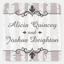 Birch Tree Rustic Nature Wedding Personalisiert Quadratischer Aufkleber