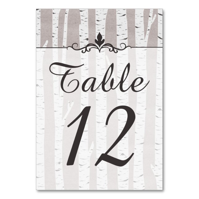 Birch Tree Rustic Nature Wedding Tischnummer (Vorderseite)