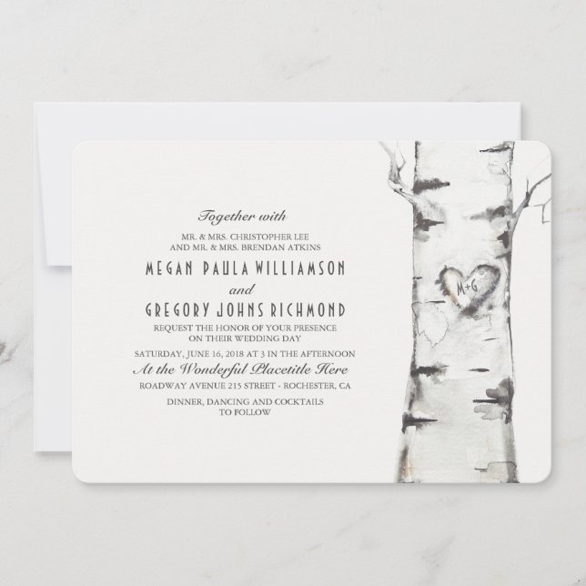 Birch Tree Rustic Wedding Einladung (Vorderseite)
