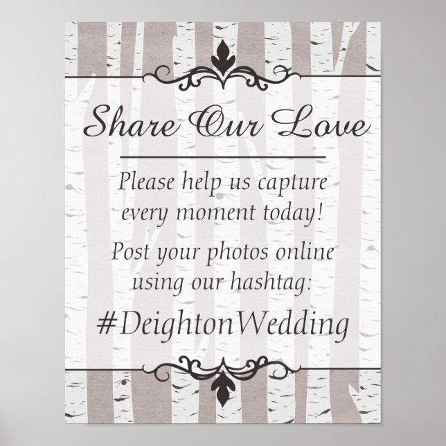 Birch Tree Rustic Wedding Hashtag Fotos unterzeich Poster (Vorne)