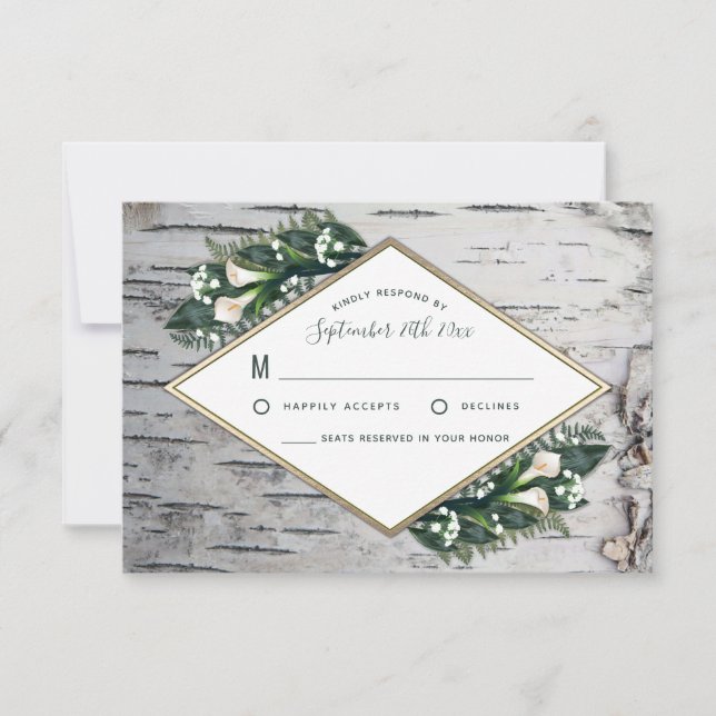Birch Tree Rustic Woodland Wedding RSVP Karten (Vorderseite)