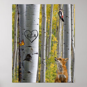 Birch Tree Rustikal Personalisiert mit Fox geschni Poster