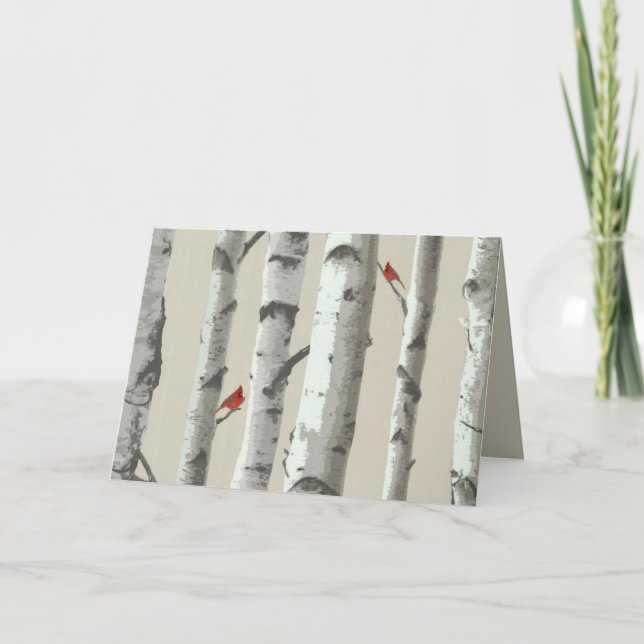 Birch Tree und Red Kardinals Vielen Dank Dankeskarte (Vorderseite)