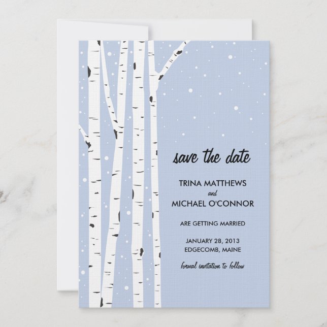 Birch Tree und Schnee Save the Date Einladung (Vorderseite)