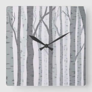 Birch Tree Wall Clock Quadratische Wanduhr